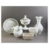 Vtg Milk Glass Dishes, Vases, & More