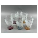 Vintage Etched Floral Tumblers w/ Colored Base