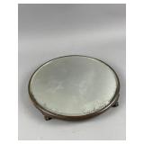 Antique Round Metal Plateau Mirror Vanity Tray