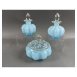 Fenton Blue Glass Vanity Powder & Perfume Set