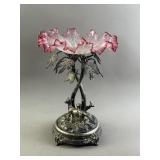 Antq 1900s Pewter & Silver Plated Stand w/ Bowl
