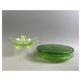 Vtg Vaseline Glass Juicer & Plates