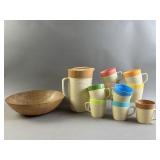 Vtg Raffia Ware - Serving Bowl, Pitcher, & Cups