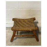 Antique Rustic Hand-woven Cane Seat Footstool
