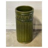 Vintage Green Glazed Pottery Umbrella Stand
