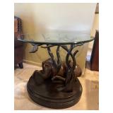 Horned Antelope Glass Top Accent Table