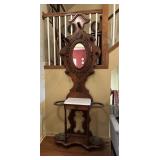 Victorian Antique Hall Tree Stand, Wood & Marble