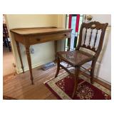 Antique Side Table & Cane Seat Chair