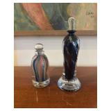 2 Signed Handblown Art Glass Perfume Bottles
