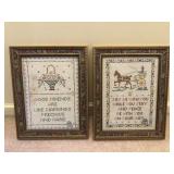 Antique Needlepoint Sampler Pair Dated 1934