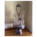 Antique Silverplate Cruet Set w/ Glass Bottles