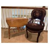Antique Drop Leaf Table & Needlepoint Chair
