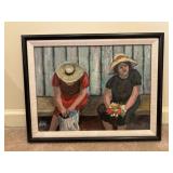 Signed Painting of Women Flower Shopping