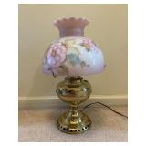 Antique Hand Painted Glass Shade Hurricane Lamp