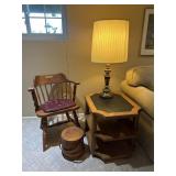 Captains Chair, Side Table, Brass Lamp & More
