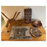 African Carved Wood Mask, Bowl, Batik & More