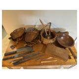Carved Wood Kitchenware Bowls & More
