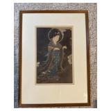 Japanese Wood Block Print 8th Century, Framed