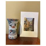 Painted Oriental Vase & Signed Original Painting