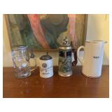 Vintage German Beer Steins & Pitcher