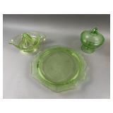 Uranium Glass Juicer, Compote, & Tray