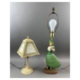 Art Nouveau Slag Glass & Vintage Chalkware Lamp