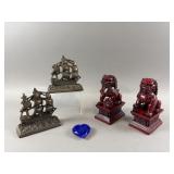 Vintage Foo Dogs on Bases, Ship Brass Bookends