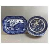 Burleigh Ware Blue Willow Serving Tray and Plates