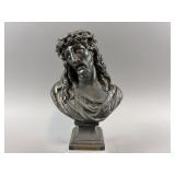 Antique Pewter Bust of Jesus w/ Crown of Thorns