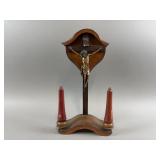 Vintage Wooden Crucifix w/ Wooden Candles