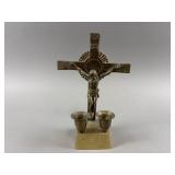 Antique Brass Crucifix Candle Holder