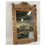 Vtg Hand-carved Wooden Crown Motif Mirror