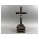 Antique Layered Wood Cross w/ Silver Corpus