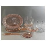 Pink and Clear Depression Glass Dishware