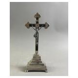 Vtg Silver-Plated Metal Standing Crucifix