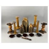 Vtg Rustic Wooden Bud Vases & More