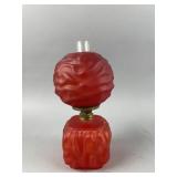 Antq Ruby Red Satin Glass Mini Draped Oil Lamp