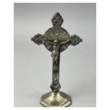 Antique Silver-plated Metal Standing Crucifix