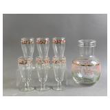 Vtg Libbey Pink Rose Glasses & Carafe