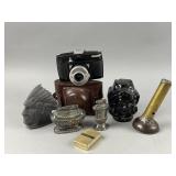 Vtg 2 Faced Cast Iron Bank, Table Lighters & More