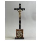 Antq Wood & Brass Altar Crucifix