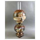 Antq Victorian Brown Cabin Sceen Oil Lamp