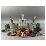 Lot of Candlestick Holders, Crystal Rocks & More