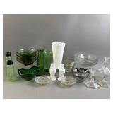 Vtg Green, White, & Clear Glassware Lot