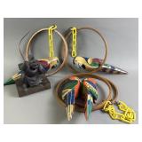Vtg Hand Carved Hanging Birds & More