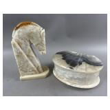 Stone Horse Bookend & Shell Shaped Box