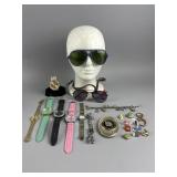 Assortment of Watches, Sunglasses, Pins, & More