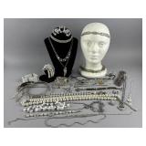 Vtg Silver Rhinestone Costume Jewelry Lot