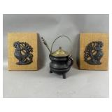 Cast Iron Smudge Pot Cauldron & Rooster Decor