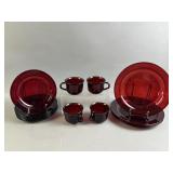 Vtg Arcoroc Ruby Glass Teacups & Dinner Plates